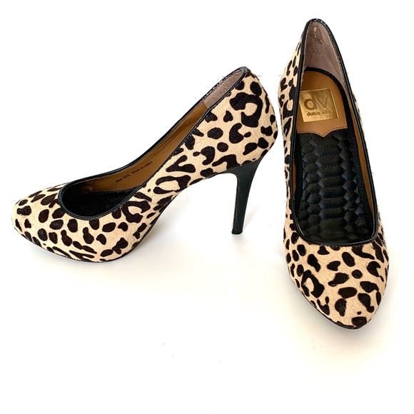 Dolce Vida Animal Print Calf Hair Leopard Print Heels Genuine Fur - Picture 1 of 6